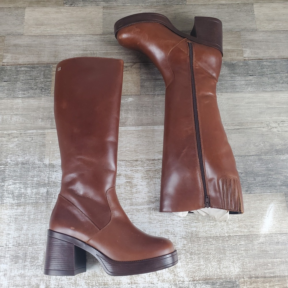 Musse & Cloud Tall Boots Womens Sz 10 EU 41 Brown Leather Side Zip